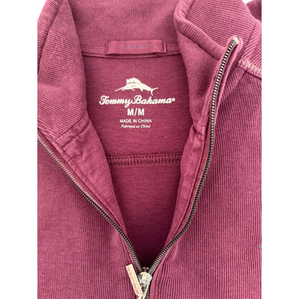 Tommy Bahama Embacadero Mens Medium 1/4 Zip Pullover Burgundy Marlin Sweatshirt - Picture 2 of 7